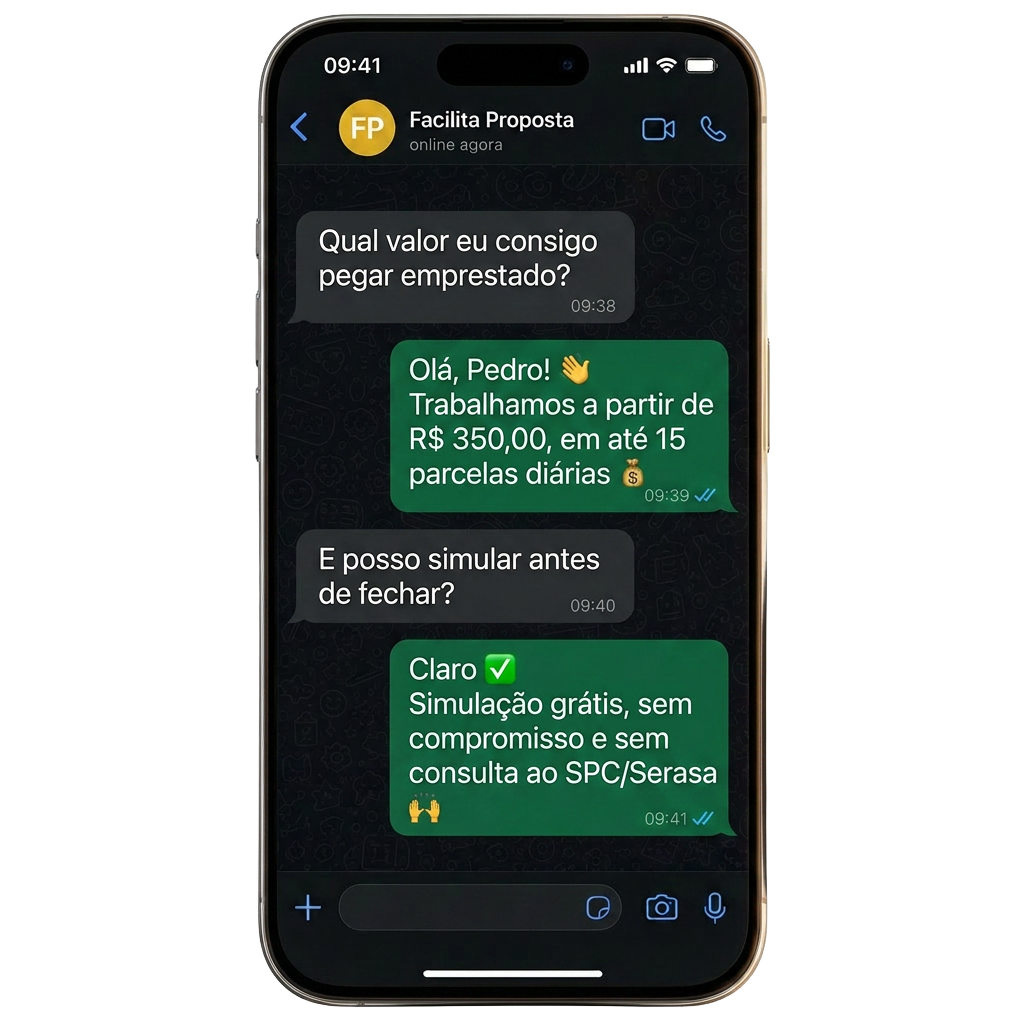 A partir de R$ 350,00 em 15x com pagamentos diários